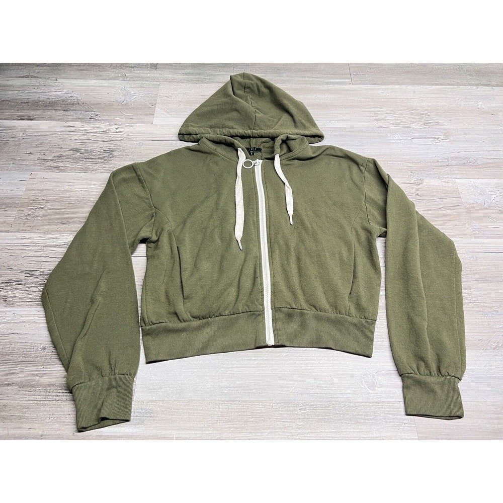 Womens Full Zip Up Hoodie OD Green Tonal Iris Size S Basic Emo Alt